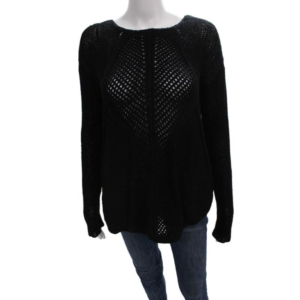 Helmut Lang Women Black Alpaca Chainette Pullover Round Neck Long Sleeve Size M